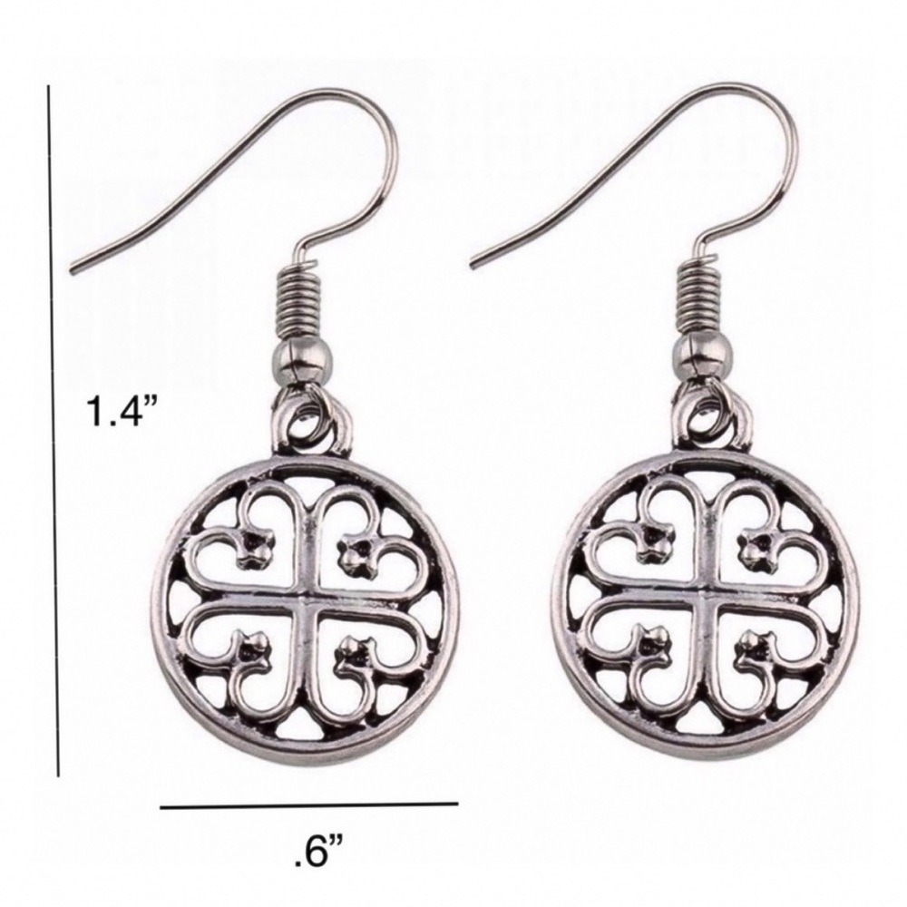 CLEARANCE $6! Silver Celtic Button Dangle Earrings - Picture 5 of 8